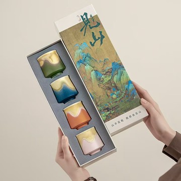 🔥桃園出貨🔥文創千里江山四季茶杯禮盒套裝陶瓷品茗杯個人單杯公司活動伴手禮