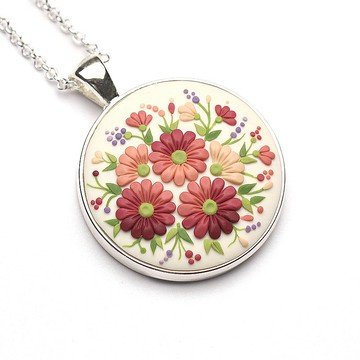 花卉吊墜聚合物粘土項鍊與小花朵獨特的手工首飾