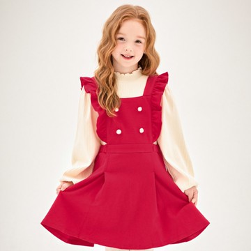 韓國 Jelispoon - (含上衣)連身背心抓褶裙擺洋裝-紅