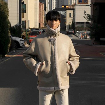 MRCYC韓系秋冬加厚皮夾克外套男復古棉衣寬松羊羔毛機車皮衣潮