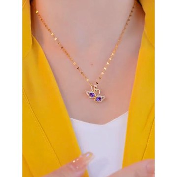 紫色鋯石天鵝項鏈2022年新款女高級設計感小眾輕奢網紅鈦鋼鎖骨鏈