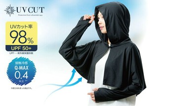 日本 正品 現貨 UV CUT 抗紫外線 涼感 防曬 連帽斗篷式 時尚 遮陽衫 遮陽短版 連帽外套