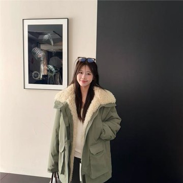 趙露思同款羊羔冬季外套2025派克服新款羊羔絨工裝加厚學生棉服