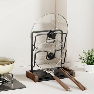 免運 附發票 金牌廚柜廚房鍋蓋架做飯案板架支架置物架雙層鍋蓋架免打孔胡桃木