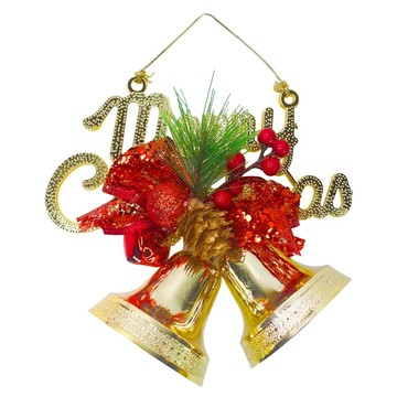 摩達客 精緻聖誕快樂英文字牌雙鐘吊飾  6吋  紅色 + 金色  1個