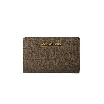 【Michael Kors】防刮皮革釦式滿版中夾-咖啡駝