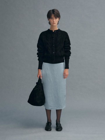 Cotton Cable Knit Cardigan - Black