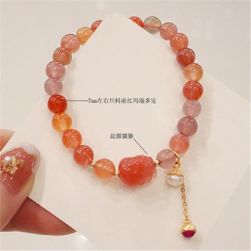 天然川料南紅瑪瑙鹽源貔貅珍珠吊墜串珠手串