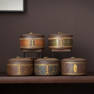 紅泥紫砂茶葉罐大容量家用直罐防潮存茶陶瓷密封罐商務伴手禮批發