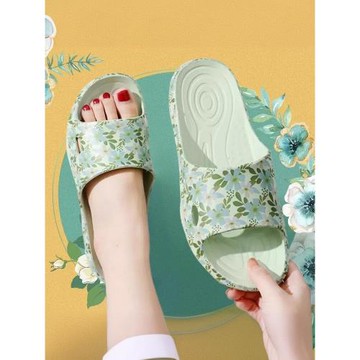拖鞋女夏季居家防滑軟底家用室內印花媽媽厚底浴室外穿涼拖鞋女士