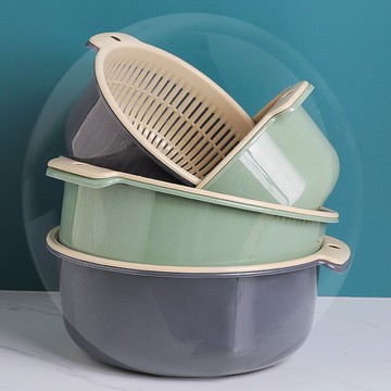 套裝廚房雙層瀝水籃洗菜盆客廳水果盤家用大號塑料菜籃子洗菜果籃