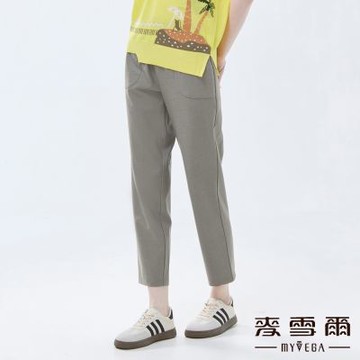 MYVEGA麥雪爾 彈力造型雙銀釦鬆緊腰九分褲-灰