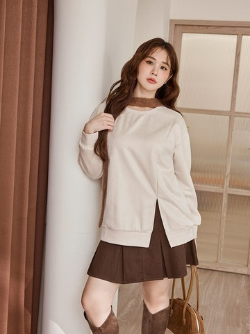 雲朵自訂款-微光澤麂皮開衩大學T