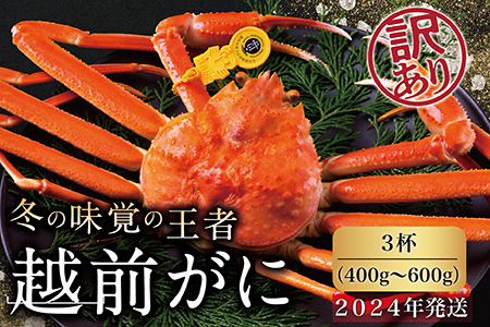 越前がに（オス）「ずわいがに」（400g～600g）訳あり 3杯