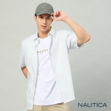 Nautica 官方旗艦 男裝 滿版幾何印花短袖襯衫-白色