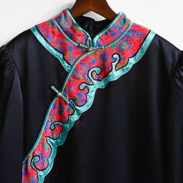 【蛋植物古著】夜宮花星緹花拼接古著旗袍