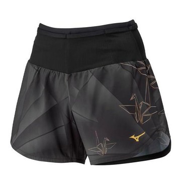Mizuno 美津濃 路跑短褲 女裝 多口袋 ORIGAMI 摺紙印花 黑 J2MBD25099