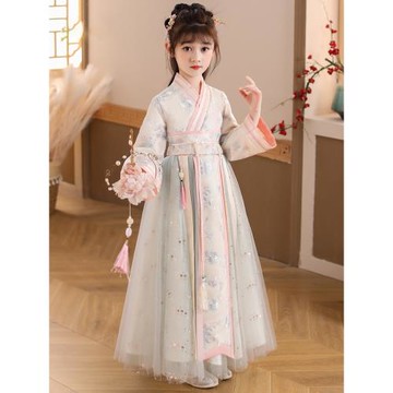 兒童漢服小女孩超仙古裝襦裙春秋季女童民國風櫻花公主連衣裙唐裝