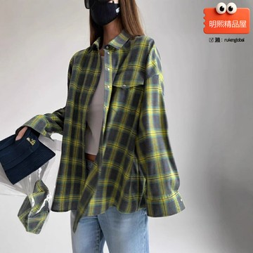 【復古格紋百搭】女式襯衫 長袖襯衫 翻領襯衫 寬鬆襯衫 格紋襯衫 法式復古風 翻領設計 寬鬆版型 多色可選 秋季通勤休閒穿搭