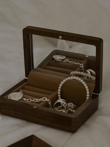 Wood Mirror Mini Ring Jewelry Box