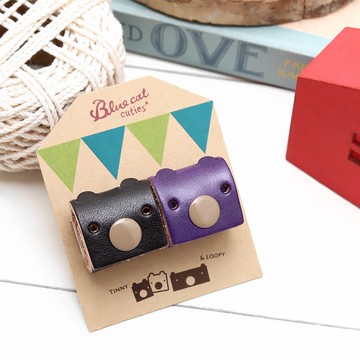 墨鏡黑配薰衣草紫 常見的Tinny 真皮革手工集線器(二入一組)