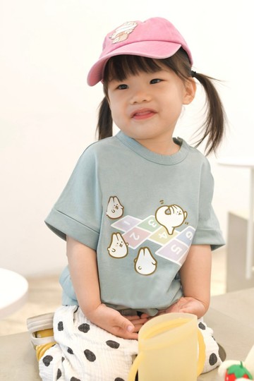 Kid-麻糬兔跳格子小孩T-shirt