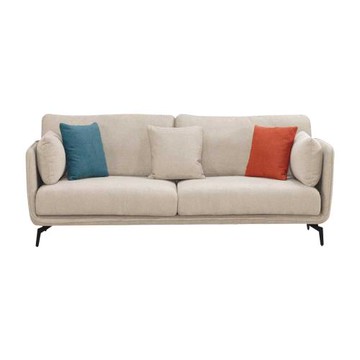 Boden-雷斯淺灰色布沙發三人座/沙發椅-附抱枕