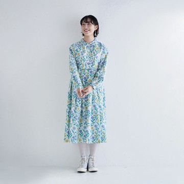 Dream 手感棉卡迪長洋裝 藍色 宛如夢境般的印花