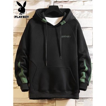 花花公子黑色衛衣男士2026新款秋冬季半拉鏈長袖t恤潮流打底上衣