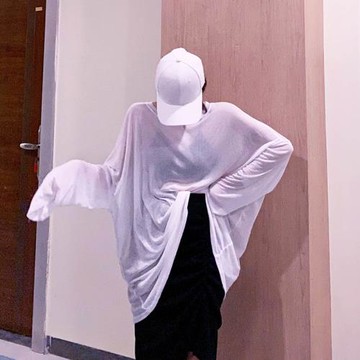 中長款套頭防曬衣女冰絲體恤寬松大碼長袖t恤歐貨大版罩衫上衣薄