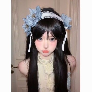 【台灣有貨】實拍 Lolita霧藍花朵蕾絲髮帶頭飾日系軟妹超仙甜美蝴蝶結百搭髮飾頭飾