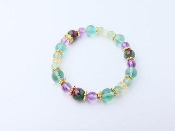 以拉粉綠海岸 綠螢石 紅綠寶石 紫水晶 綠草莓晶 水晶手鏈 水晶