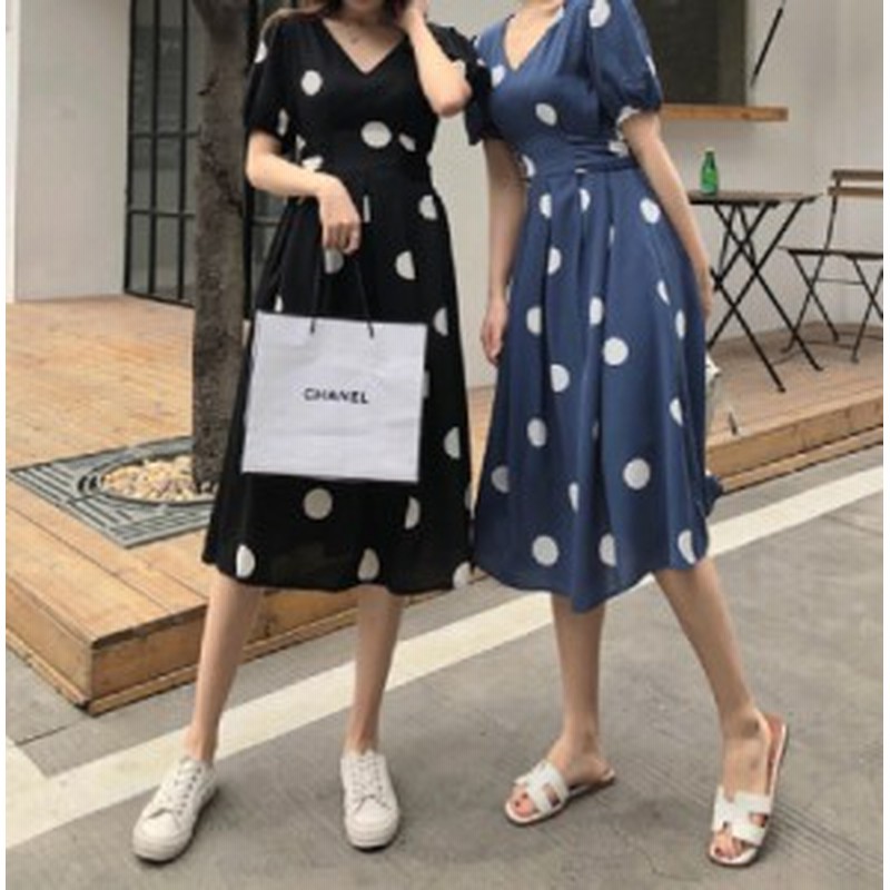 ワンピース レディース 大きいサイズ Vネック ドット柄 水玉 ロング丈 ワンピース R0260 通販 Lineポイント最大1 0 Get Lineショッピング