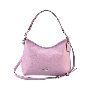 COACH  LAUREL紫丁香色荔枝紋金屬馬車LOGO全皮彎月肩背/斜背包