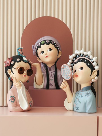 輕奢京劇女孩小眾藝術擺件客廳電視柜酒柜家居裝飾品辦公桌工藝品