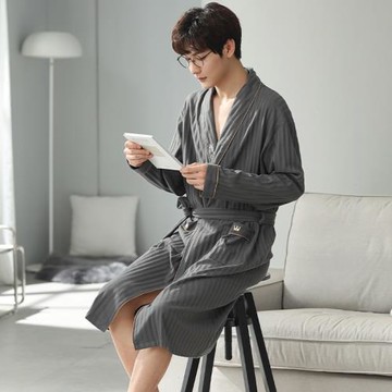 睡袍男款純棉長袖春秋季中長款浴袍男士新款睡衣大碼薄款家居服冬