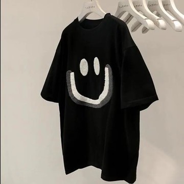 特大碼300斤笑臉印花短袖T恤男款夏季韓版寬松百搭正肩上衣ins潮