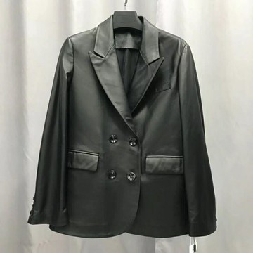 【巴黎精品】現貨+預購 頂級真皮西裝外套真羊皮皮衣秋冬風衣夾克休閒女裝-雙排扣西服女外套2色a1le24