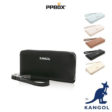 KANGOL 袋鼠 皮革掛繩長夾 雙開隔層長夾 限定款 65528784 時尚 包包 零錢皮夾 長款錢夾 拉鍊手拿包