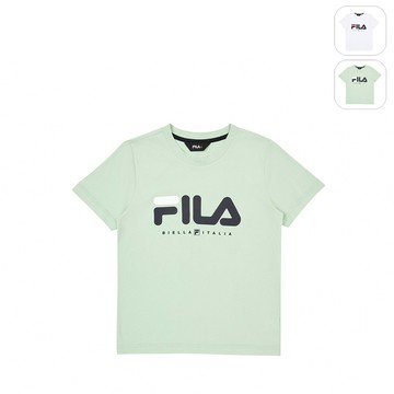 【FILA】KIDS 孩童款 短袖 純棉圓領T恤-灰綠色 1TEZ-4900-LN
