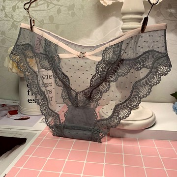 歐美愛心金屬鏤空無痕網紗蕾絲內褲女性感薄款夏季三角中低腰褲頭