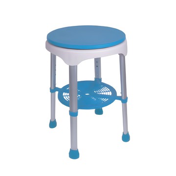 FUZIKON MEDICAL EQUIPMENT 洗澡椅 FZK-0035 旋轉式 附透水製物架 高度可調 四腳防滑腳墊  藍色 + 銀色  1個