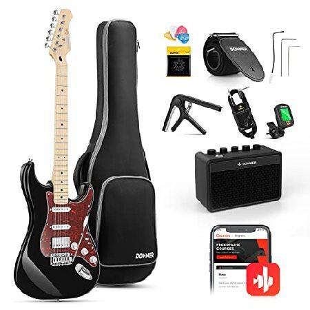 Donner, DST-152B 39" Electric Guitar Kit HSS Pickup Coil Split with Amp, Bag, Accessories, Black Solid Body Guitarra Electrica