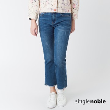 獨身貴族 顯瘦法式織條裝飾八分牛仔褲(1色)