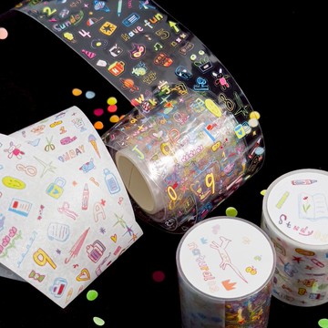 ❤NANI❤✨24H台灣🇹🇼出貨✨【分裝】印象回憶錄系列 可愛元素塗鴉基礎模切貼紙卷膠帶 閃砂PET手帳貼紙-AGUGU