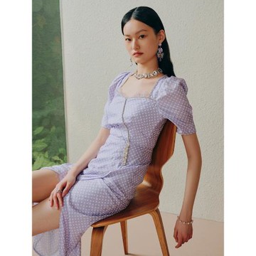 MAXRIENY歐式園藝風碎花茶歇裙修身抽褶連衣裙