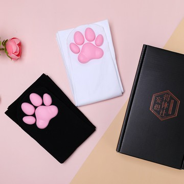 台灣公司貨 免運 可開票 日系二次元貓爪襪3D貓肉墊白絲性感黑絲襪過膝長筒襪