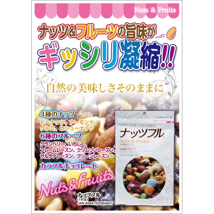 ミックスナッツ ナッツフル 150g ドライフルーツ カラフルチョコ レーズン 落花生 アーモンド くるみ おやつ 菓子