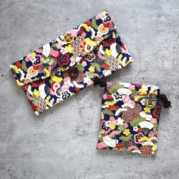 開運喜氣組合(存摺袋+印章袋)_燙金扇形櫻花