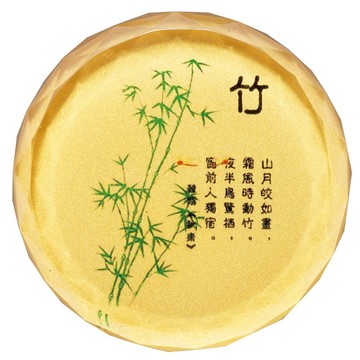 【竹】四君子-彩印 圓形水晶文鎮 紙鎮文具系列 直徑8cmx厚度2cm